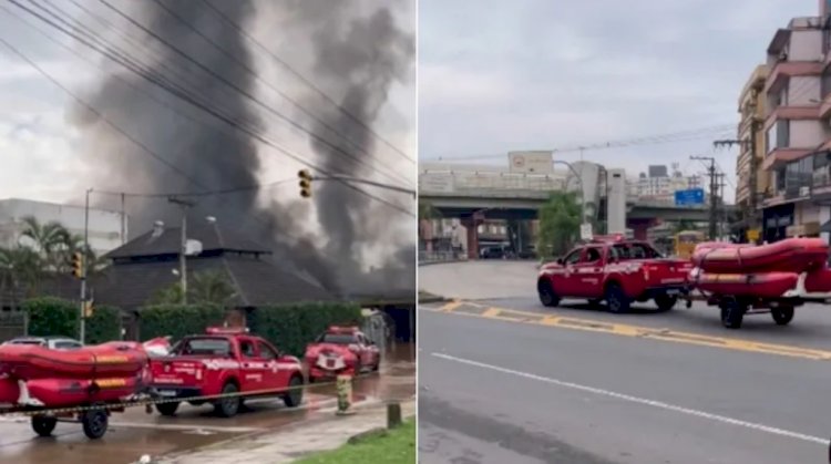 Explosão em posto de combustíveis causa incêndio durante enchente em Porto Alegre